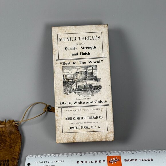 Meyer Threads Box Set W/Vintage Leather Pouch Rulers & Thread Co. Bank of Geneva - Picture 5 of 6